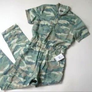 MOTHER Denim Linen Cotton Blend Camo Jumpsuit